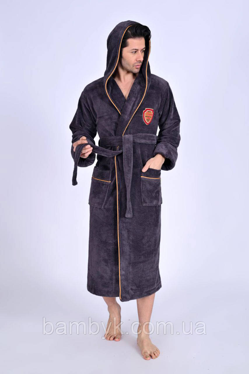 Банний чоловічий халат з капюшоном Nusa NS-1470 бамбук-бавовна преміум класу стильний Туреччина
