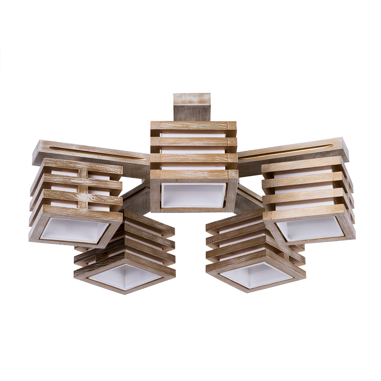 Люстра 5-ти лампова стельова зі світлого дерева для зали, спальні, фото 1