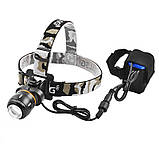 Налобний ліхтарик Bailong BL-CB0603-T6 Zoom акумуляторний 1x18650 від мережі Camo (3_05340), фото 2