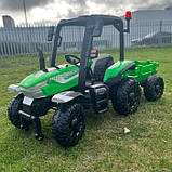 ВЕЛИКИЙ дитячий трактор - електромобіль з причепом та дахом Bambi, зелений, фото 8