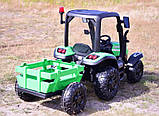 ВЕЛИКИЙ дитячий трактор - електромобіль з причепом та дахом Bambi, зелений, фото 10