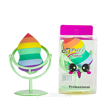 Спонж для нанесення макіяжу Puffy смугастий на підставці Крапля