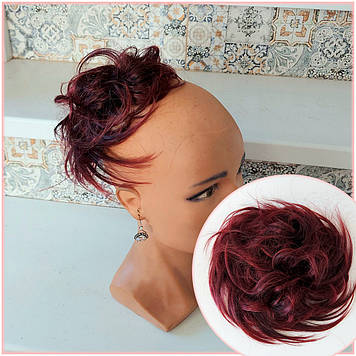 Гумка шиньйон пишна з термоволокна бордовий мікс Q17-1В39Т