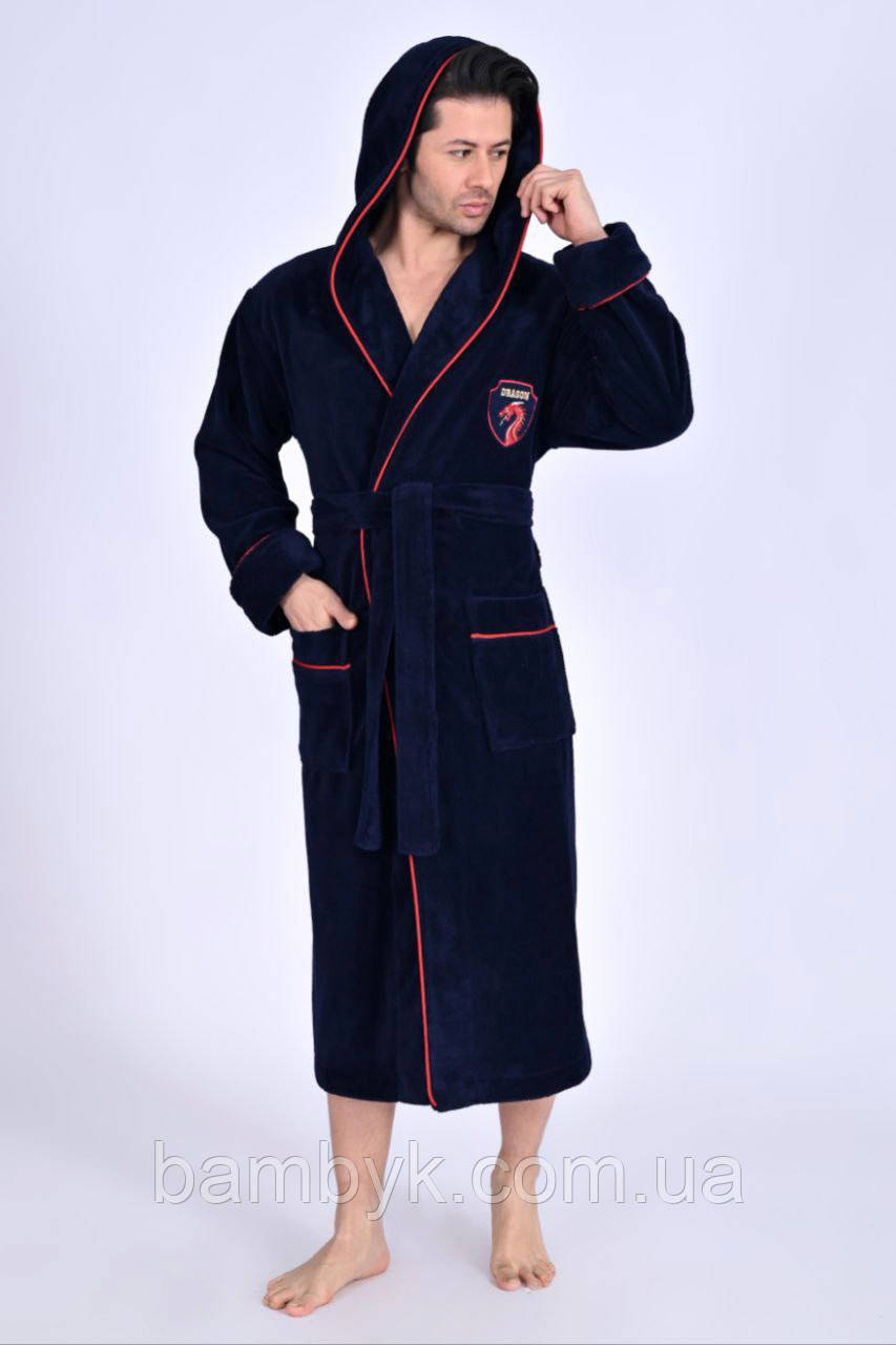 Банний чоловічий халат з капюшоном Nusa NS-1465 Dragon бамбук-бавовна преміум класу стильний Туреччина, фото 1