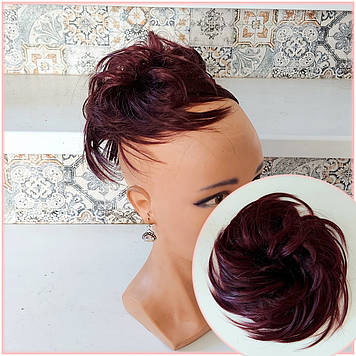 Гумка шиньйон пишна з термоволокна бургунд Q17-99J