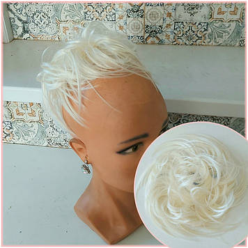 Гумка шиньйон пишна з термоволокна сніжний блонд Q17-613A