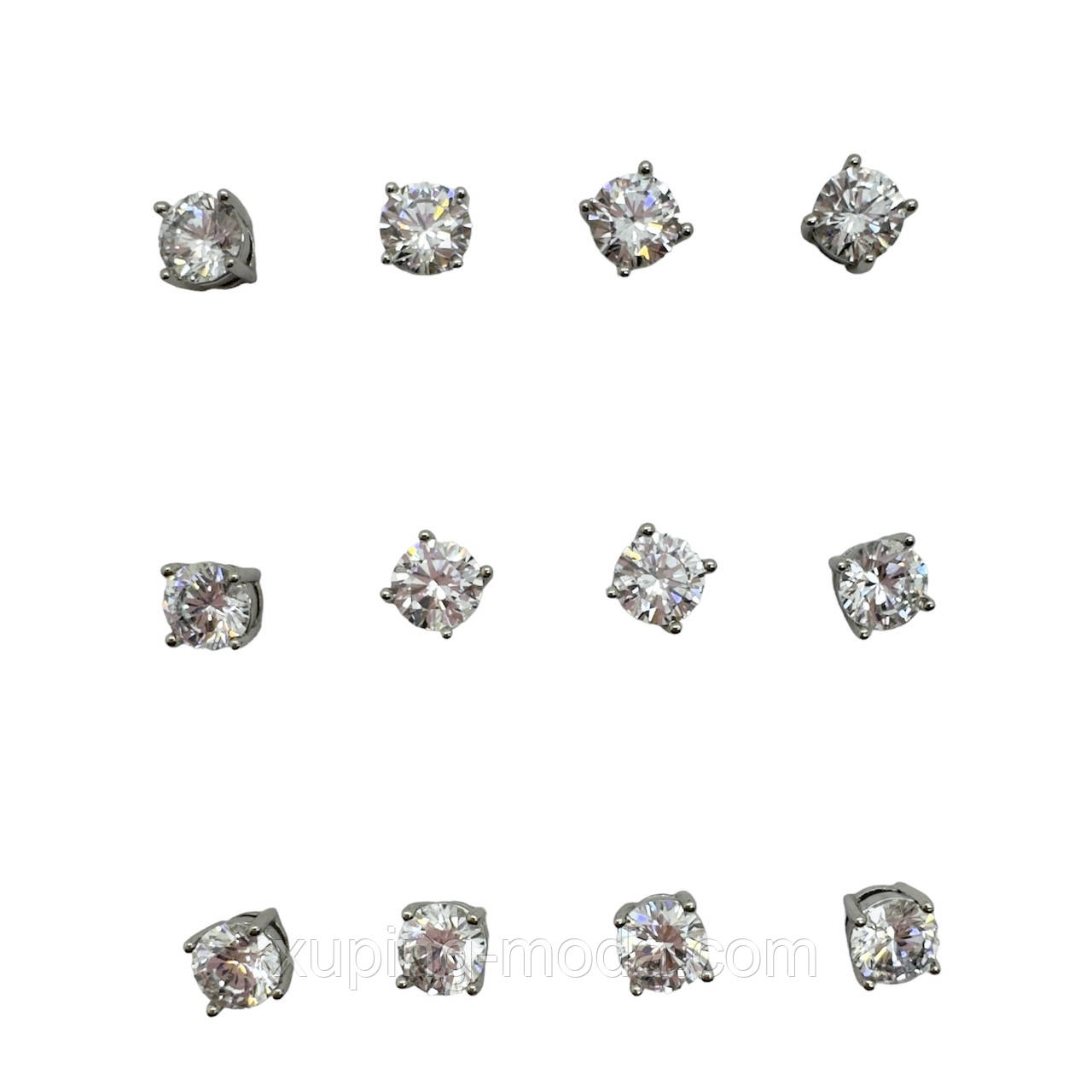 4 мм. Набір 6 пар сережок ксюпінг. Родій, фото 1