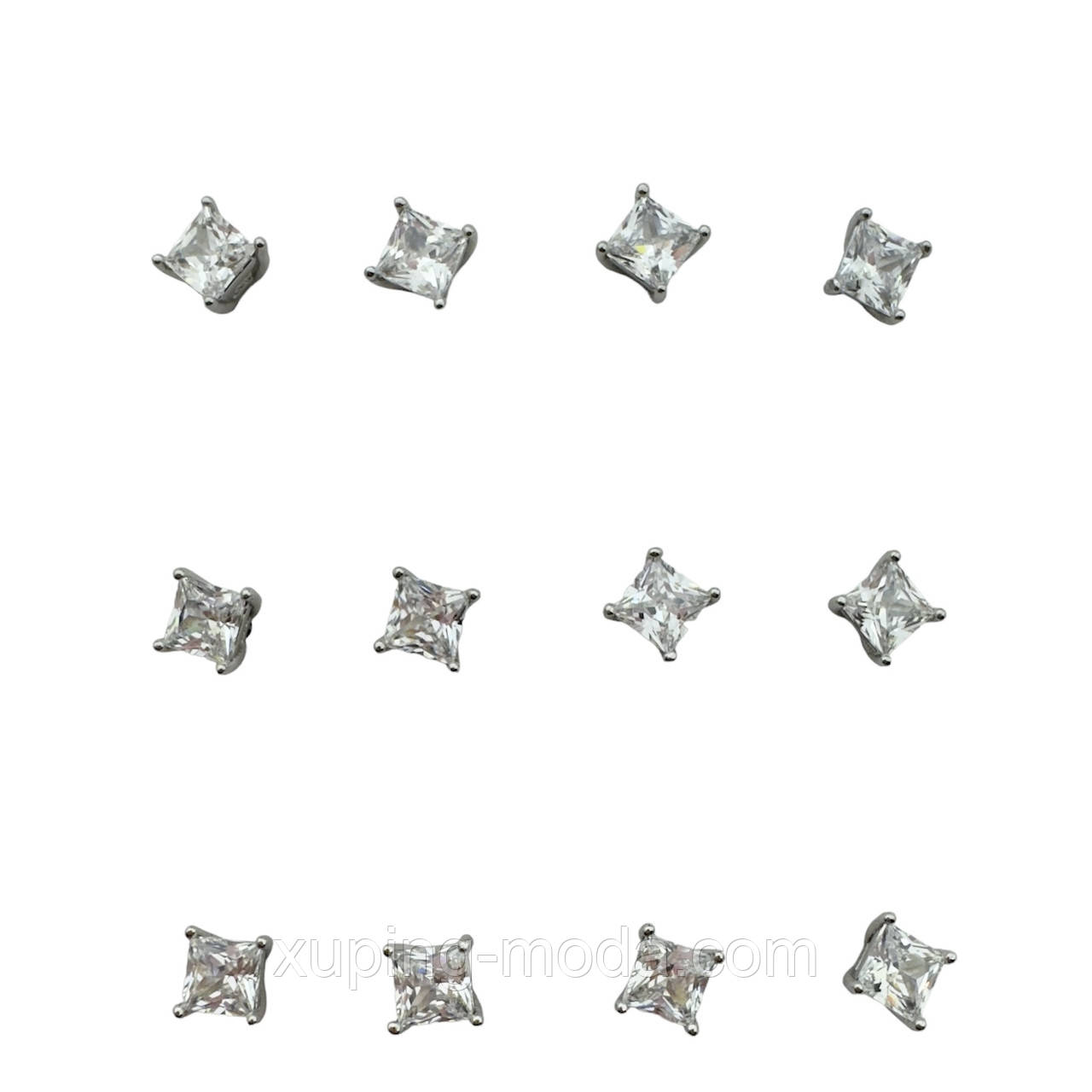 4 мм. Набір 6 пар сережок ксюпінг. Родій, фото 1