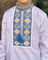 Вишиванка для хлопчика блакитно-жовта з тризубом , гербом 6-12 років