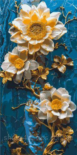 Картина за номерами з фарбами металік "Квіти на синьому тлі" 40х80 см