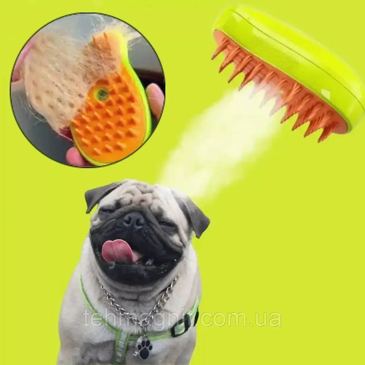 Парова щітка масажер спрей 3в1 PET SPRAY MASSAGE BRUSH для вичісування собак і кішок із паровим розпилювачем