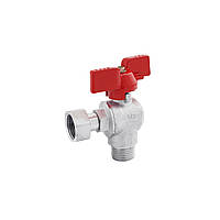 Кран кульовий з накидною гайкою кутовий Karro 1/2" ВЗ PN30 метелик, нікельований