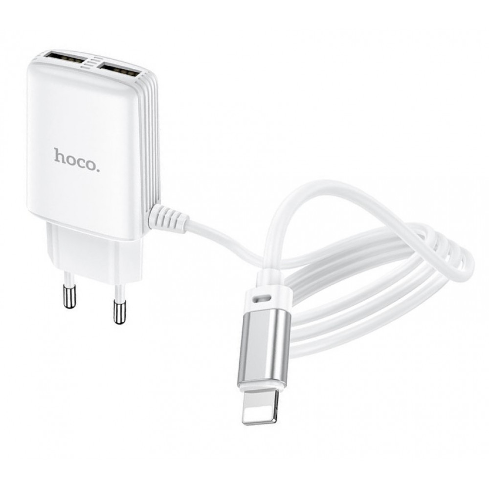 Home Charger | 2.4A | 2U | Lightning Cord (1m) — Hoco C82A — White, фото 1
