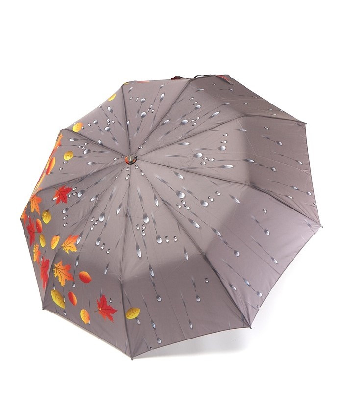 Парасолька автомат Susino №3030 жіноча на 9 спиць з осіннім листям Сірий, фото 1