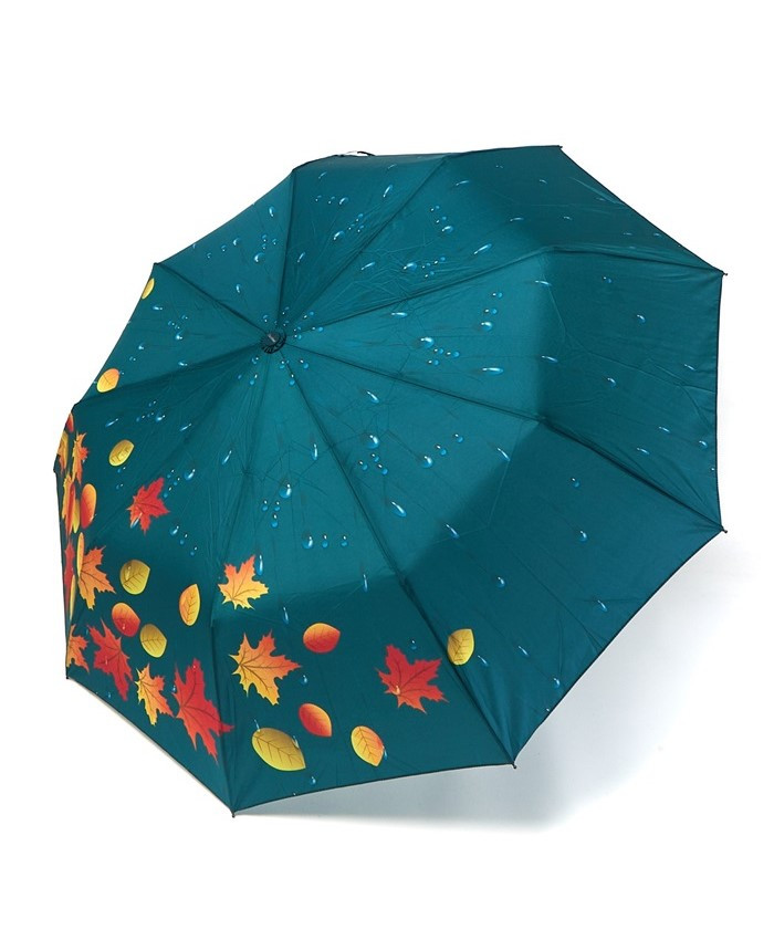 Парасолька автомат Susino №3030 жіноча на 9 спиць з осіннім листям Темно-зелений, фото 1
