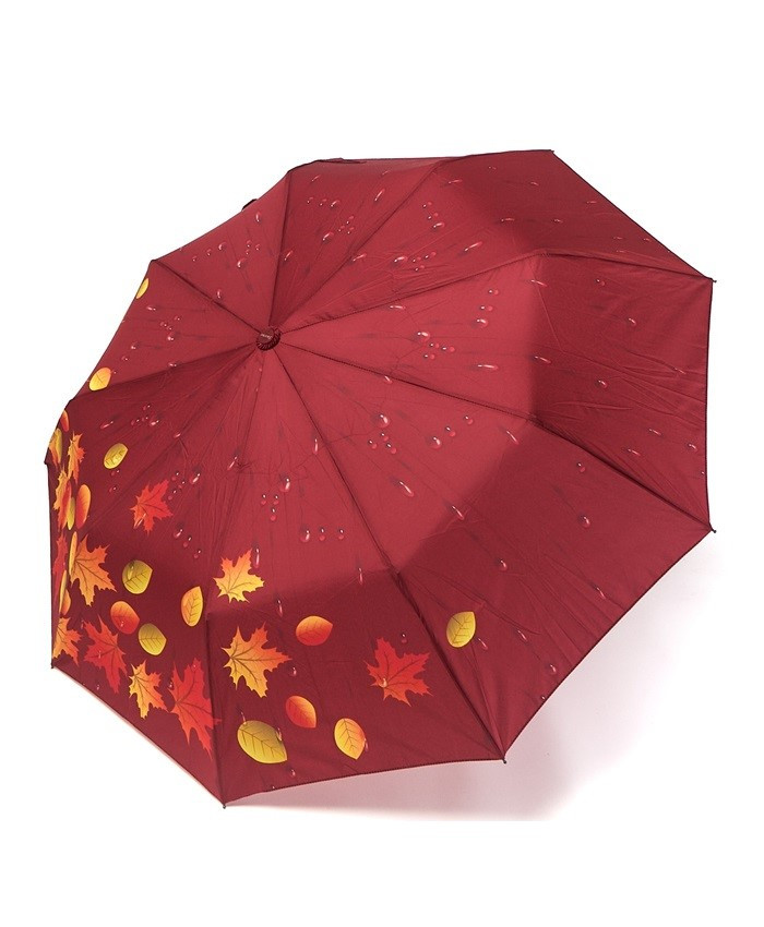 Парасолька автомат Susino №3030 жіноча на 9 спиць з осіннім листям Червоний, фото 1