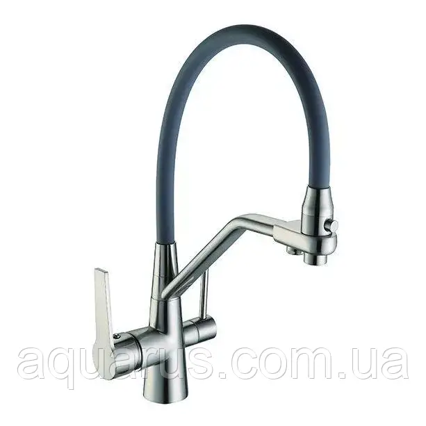 Змішувач для кухні на дві води Frap F4374-5, сатин/сірий