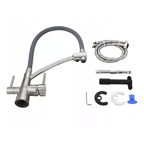 Змішувач для кухні на дві води Frap F4374-5, сатин/сірий, фото 2