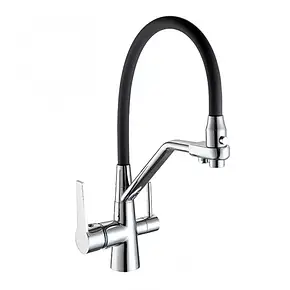 Змішувач для кухні на дві води Frap F4374-1, чорний/хром, фото 1