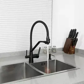 Змішувач для кухні на дві води Frap F4374-1, чорний/хром, фото 2