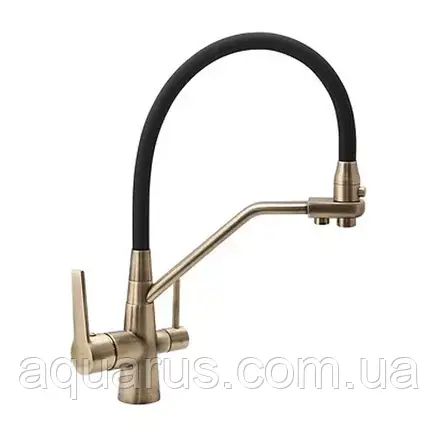 Змішувач для кухні на дві води Frap F4374-4, бронза, фото 1