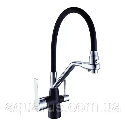 Змішувач для кухні на дві води Frap F4374-2, чорний/хром, фото 1