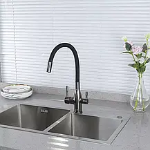 Змішувач для кухні під фільтр із гнучким виливом Frap F4396-15, збройова сталь/ сірий, фото 2