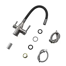 Змішувач для кухні під фільтр із гнучким виливом Frap F4396-15, збройова сталь/ сірий, фото 5