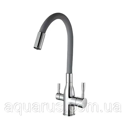 Змішувач для кухні під фільтр з гнучким виливом Frap F4396, хром/сірий, фото 1