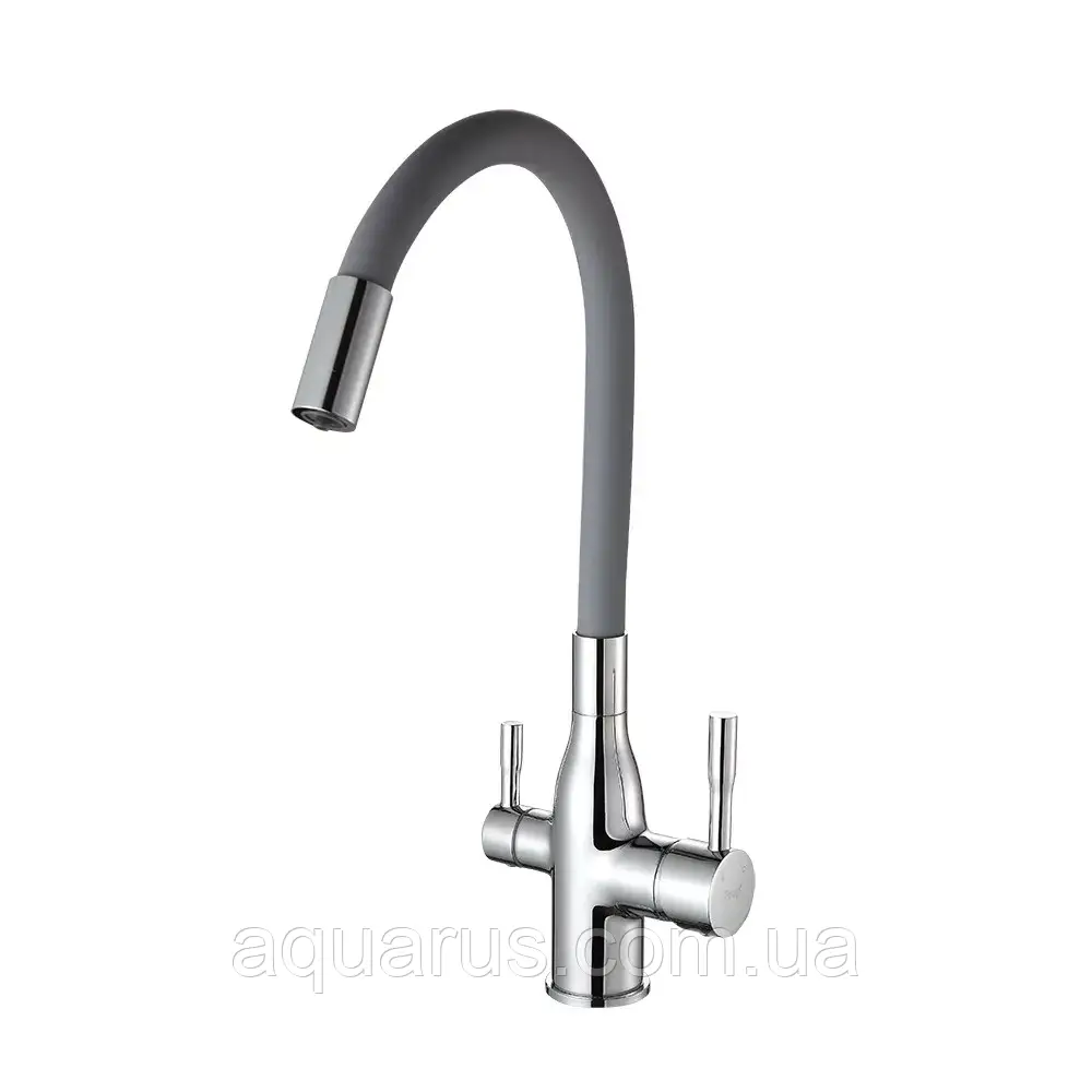 Змішувач для кухні під фільтр з гнучким виливом Frap F4396, хром/сірий
