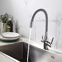 Змішувач для кухні під фільтр з гнучким виливом Frap F4396, хром/сірий, фото 2