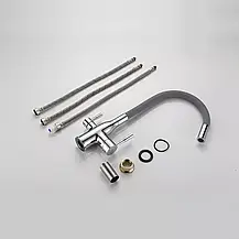 Змішувач для кухні під фільтр з гнучким виливом Frap F4396, хром/сірий, фото 5