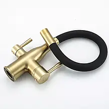 Змішувач для кухні під фільтр із гнучким виливом Frap F4396-3, сатин золотий/чорний, фото 3