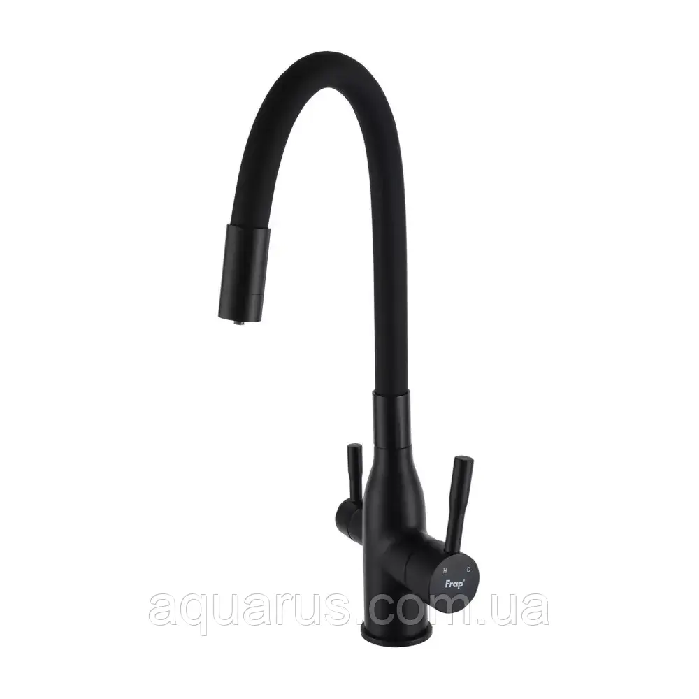 Змішувач для кухні під фільтр з гнучким виливом Frap F4396-6, чорний