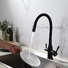 Змішувач для кухні під фільтр з гнучким виливом Frap F4396-6, чорний, фото 2