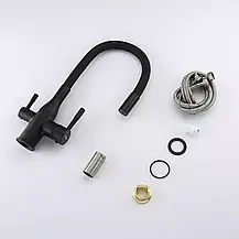 Змішувач для кухні під фільтр з гнучким виливом Frap F4396-6, чорний, фото 5