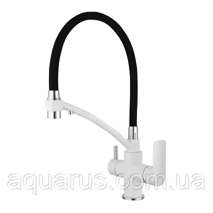 Змішувач для кухні на дві води GAPPO G4348 з гнучким виливом, білий/хром, фото 1