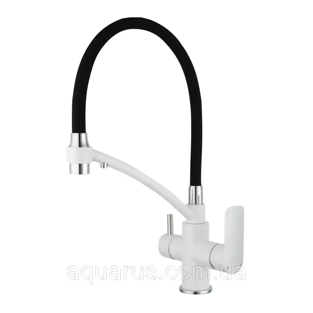 Змішувач для кухні на дві води GAPPO G4348 з гнучким виливом, білий/хром