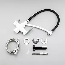 Змішувач для кухні на дві води GAPPO G4348 з гнучким виливом, білий/хром, фото 5