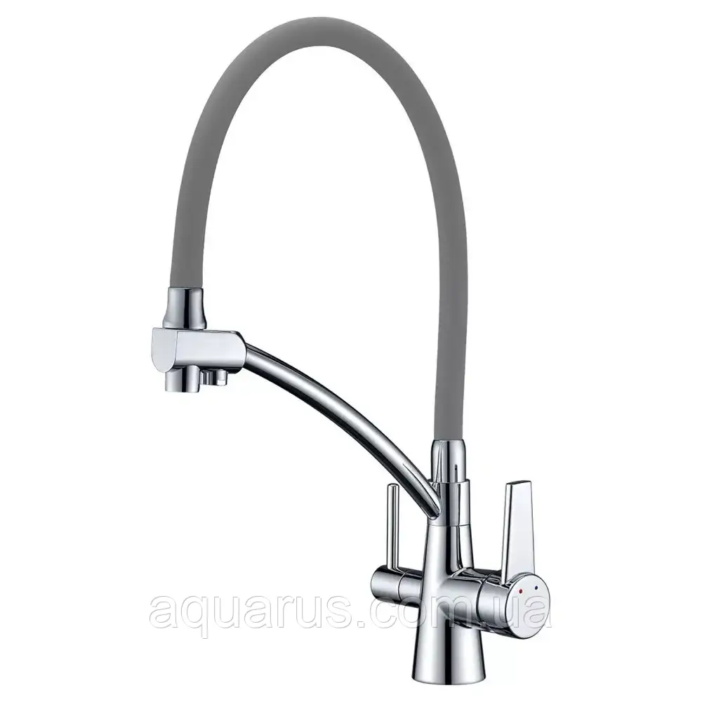 Змішувач для кухні під фільтр GAPPO G4398-17 з гнучким виливом, сірий/хром