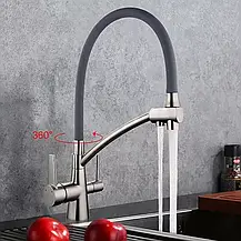 Змішувач для кухні під фільтр GAPPO G4398-17 з гнучким виливом, сірий/хром, фото 2