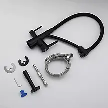 Змішувач для кухні на дві води GAPPO G4398-16 з гнучким виливом, чорний, фото 5