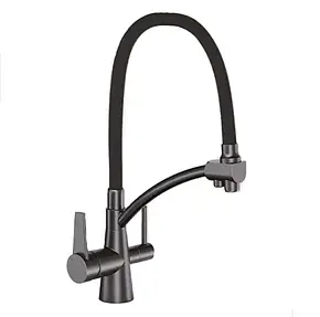 Змішувач для кухні на дві води GAPPO G4398-19 з гнучким виливом, збройова сталь, фото 1