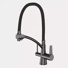 Змішувач для кухні на дві води GAPPO G4398-19 з гнучким виливом, збройова сталь, фото 3