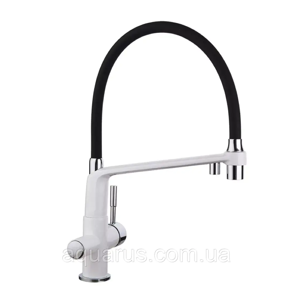 Змішувач для кухні з фільтром GAPPO G4398-9 з гнучким виливом, білий/чорний