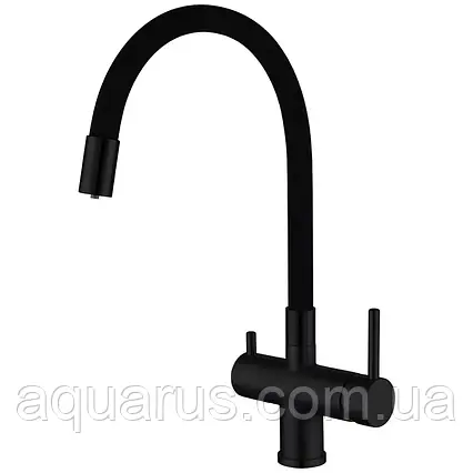 Змішувач для кухні на дві води GAPPO G4398-36 з гнучким виливом, чорний, фото 1