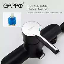 Змішувач для душу з гігієнічною лійкою GAPPO G2003-6, чорний/хром, фото 3