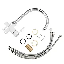 Змішувач для кухні з підключенням фільтра GAPPO G4303-8, білий/хром, фото 5