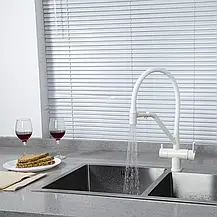 Змішувач для кухні GAPPO G4398-88 із підключенням фільтра питної води, гнучкий вилив, білий, фото 2