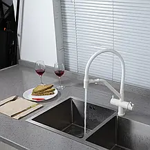 Змішувач для кухні GAPPO G4398-88 із підключенням фільтра питної води, гнучкий вилив, білий, фото 3